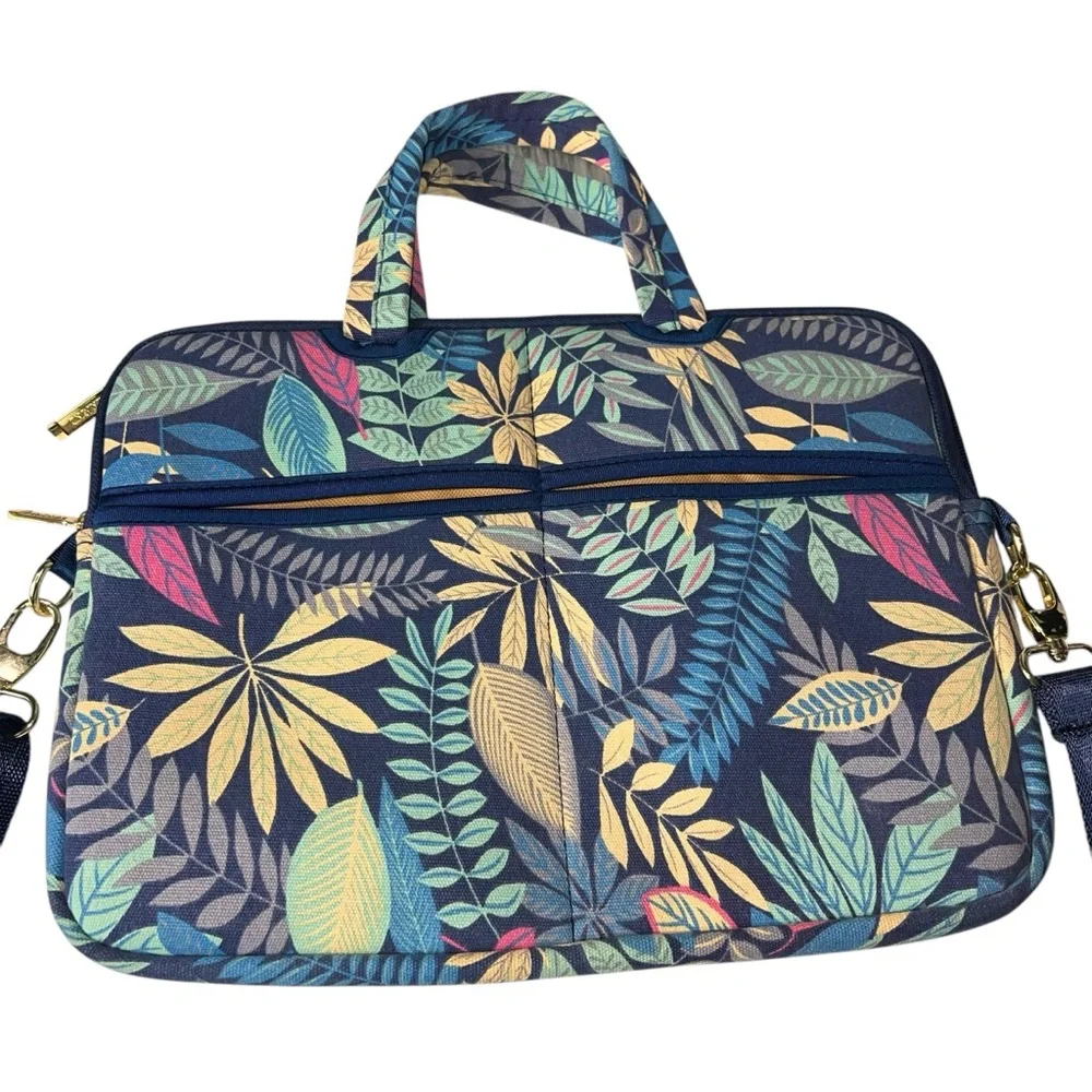 Kayond Tablet Small Laptop Case Colorful Leaf Print Blue Shoulder Strap 13 Inch